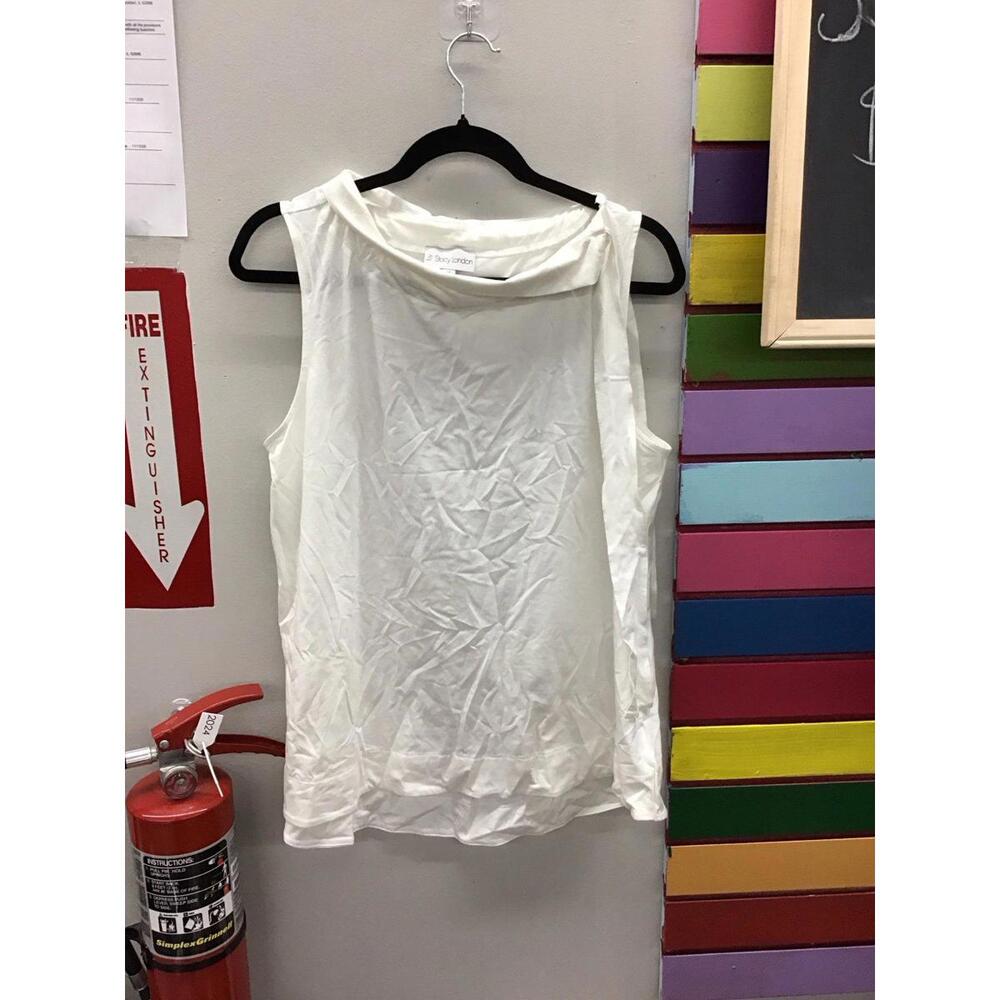 By Stacy londoncotton jersey sleeveless bow top medium white new qvc